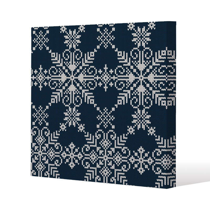 Knitted Pattern Of White Snowflakes - Wrapped Canvas Print, 46cm H x 46cm W