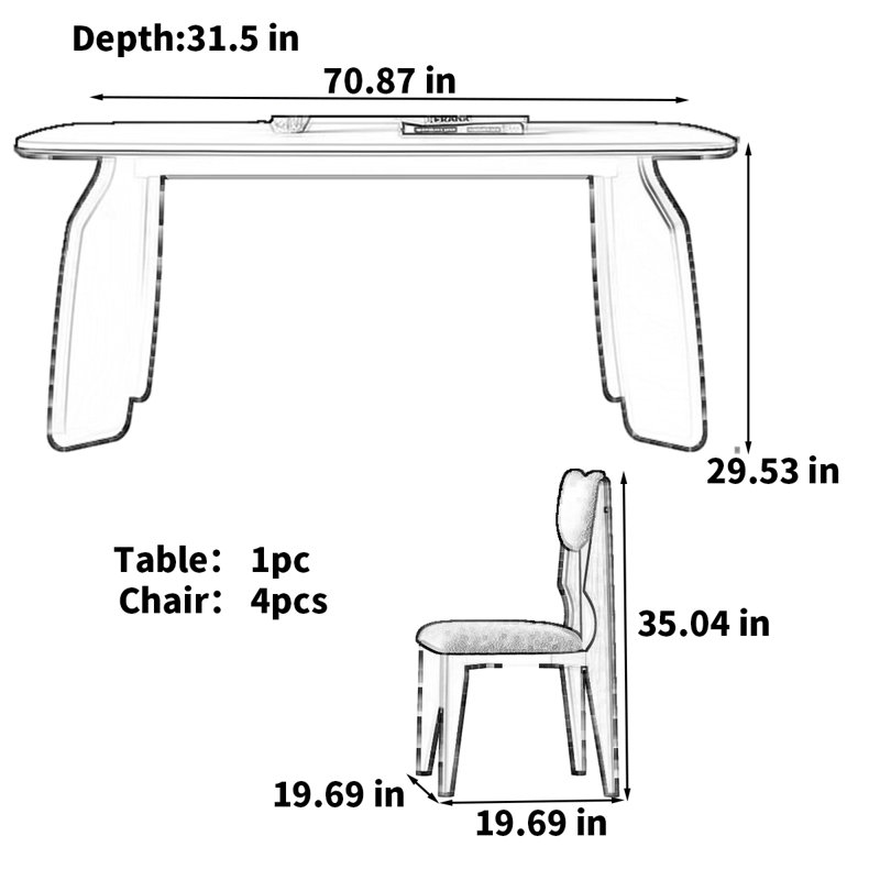 Modern French Style Oak Wood Rectangle Table, 29.53"H x 70.87"L x 31.5"W