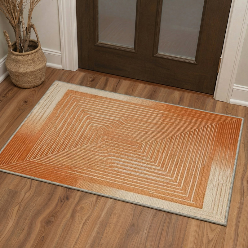 Tapis intérieur beige / orange lavable à la machine avec envers antidérapant Ripon, Rectangle 6 pi x 9 pi