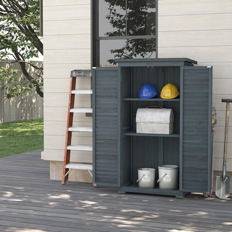 Solenor Rustic Wooden Garden Storage Shed with Asphalt Roof and Three Inner Compartments, Grey