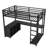 Twin Metal Loft Bed With Wardrobe And L-Shaped Study Area, Modern Style For Teenagers In Dorms Desk, Practical-1982763784