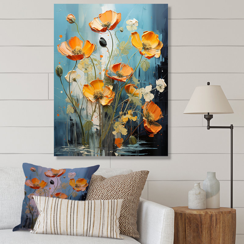 Buttercups Burst With Fierce Brushwork II - Buttercups Wall Art Living Room, Toile tendue, H 32 po x l 16 po x P 1 po