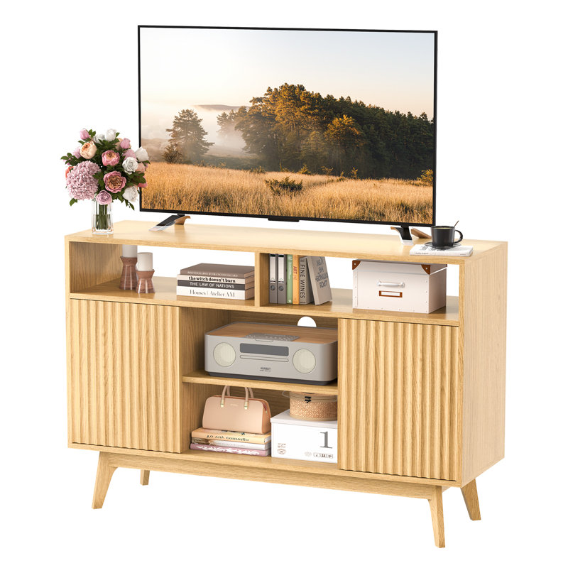 Meuble télé 47 po avec pieds en bois massif Minimalist, Bois de chêne