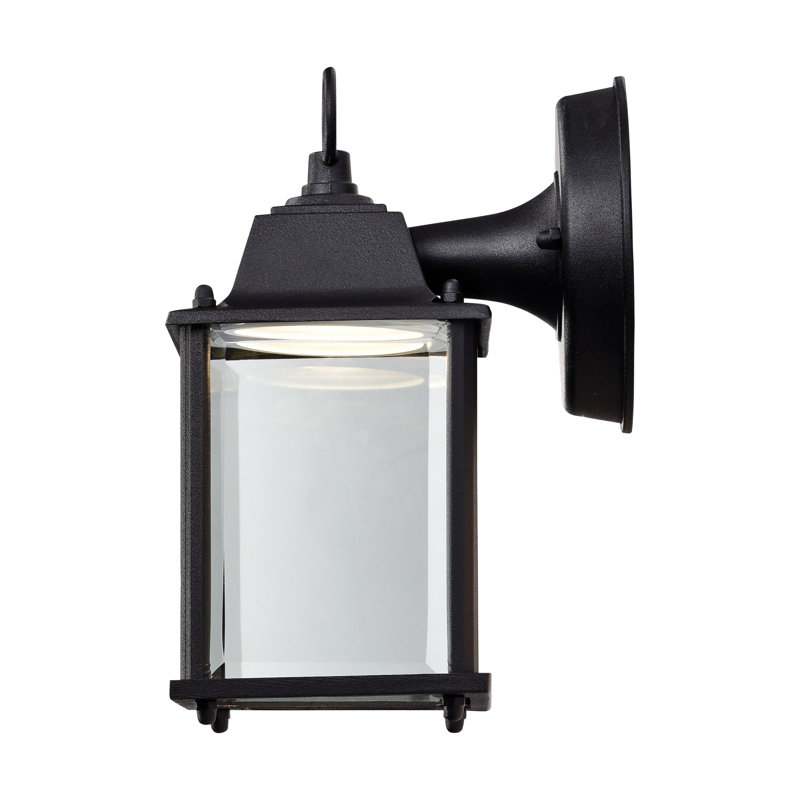 8 watts - 3000K - Lanterne cubique à DEL - Finition noire - Verre biseauté transparent