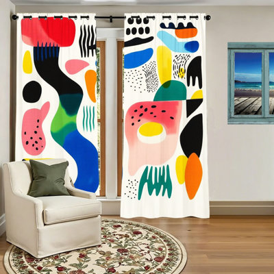 2Pcs Abstract Art Blackout Curtains, Colourful Geometric Shapes Window Drapes, Light Blocking Grommet Curtain Panels for Living Room Bedroom Home Decor