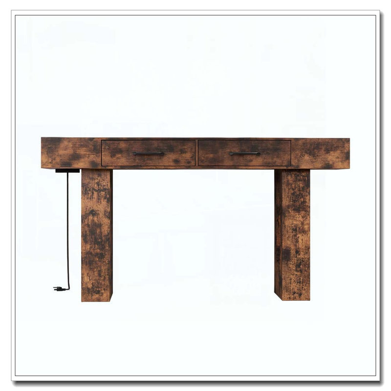 63-Inch Long Console Table, Wooden Rectangular Sofa Table Behind The Couch, Vintage Brown