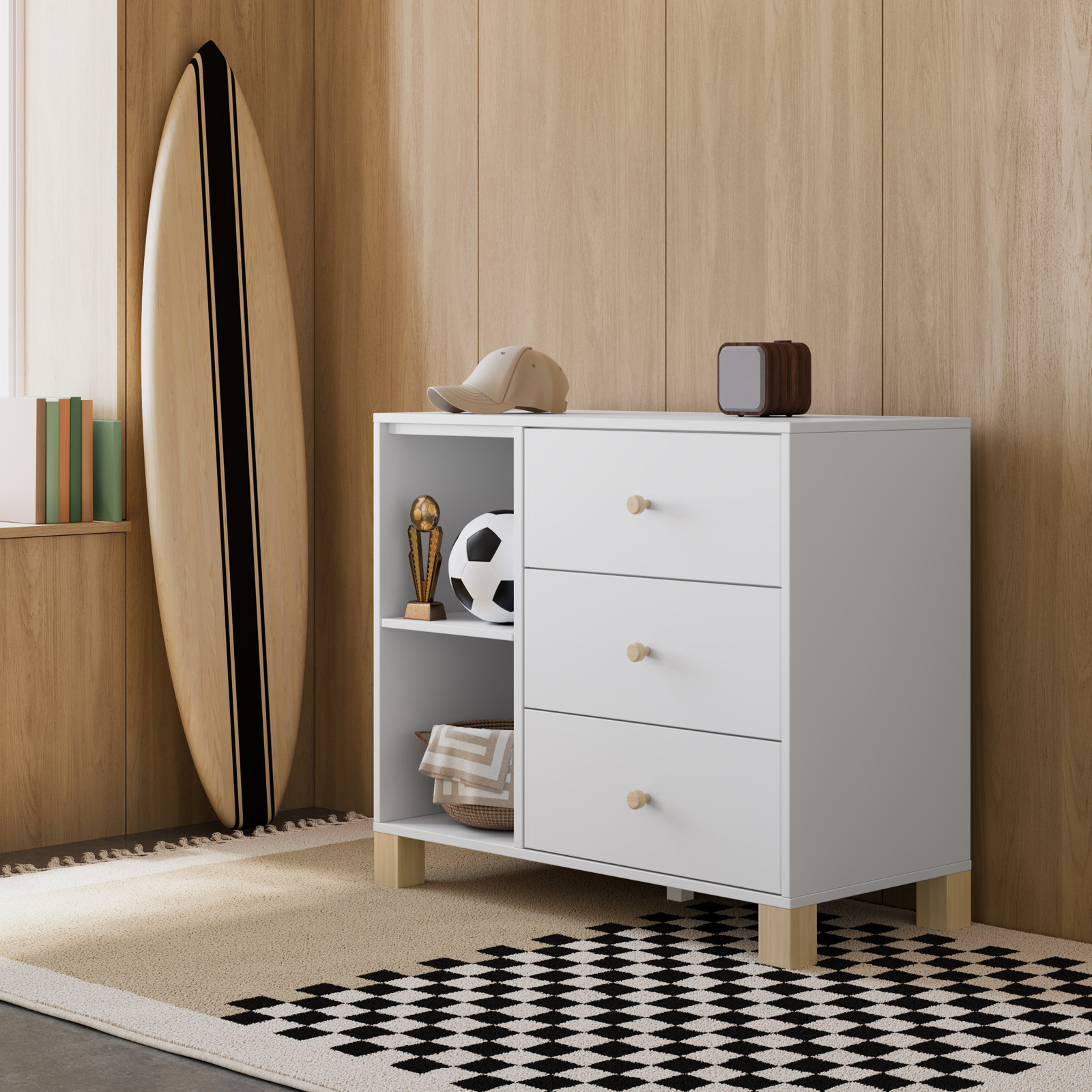 California 3-Drawer Combo Dresser, White