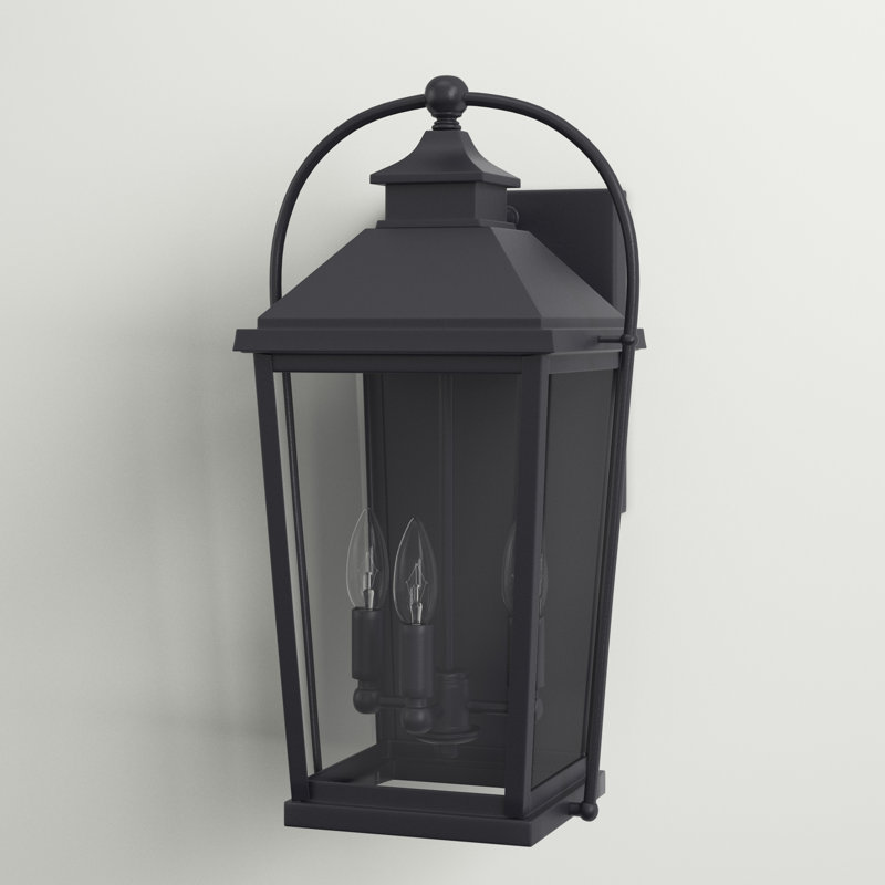 Applique murale d'extérieur traditionnelle Hanoverton à 3 lumières H 17,25 po texturée noir Dusk to Dawn, acier durable, abat-jour en verre transparent, compatible avec les DEL pour la porte d'entrée de patio ou de garage