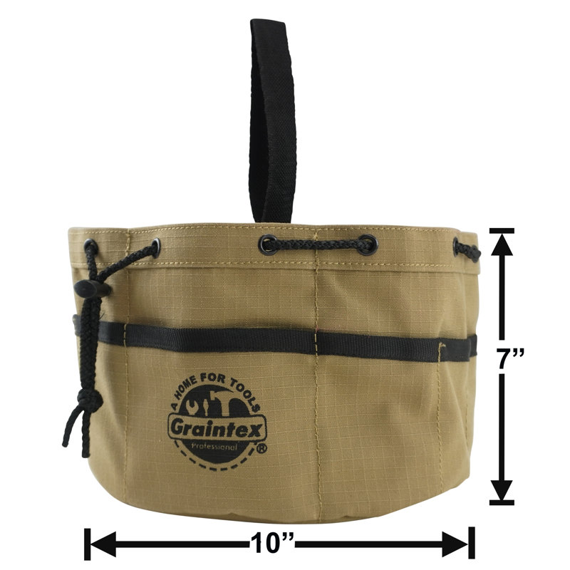 Khaki Canvas 10" Tool Grab Bag with Drawstring Closure