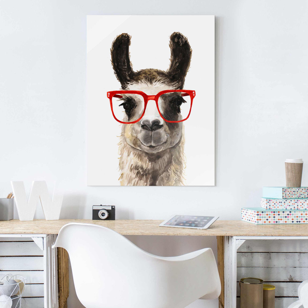 Glasbild Hip Lama mit Brille II