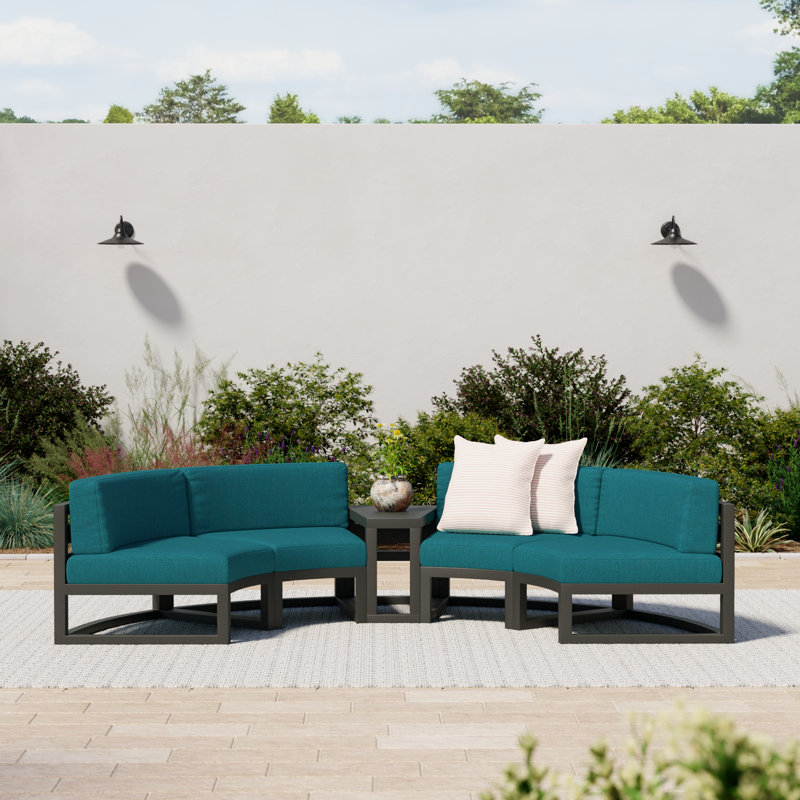 Bergeron Outdoor Curved Patio Sectional with Sunbrella Cushions, Cast Lagoon Sunbrella® Plainweave, Slate