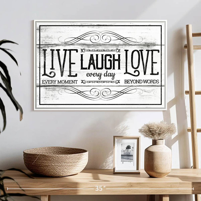 Live Laugh Love Everyday, 25 po x 17 po, Cadre flottant blanc