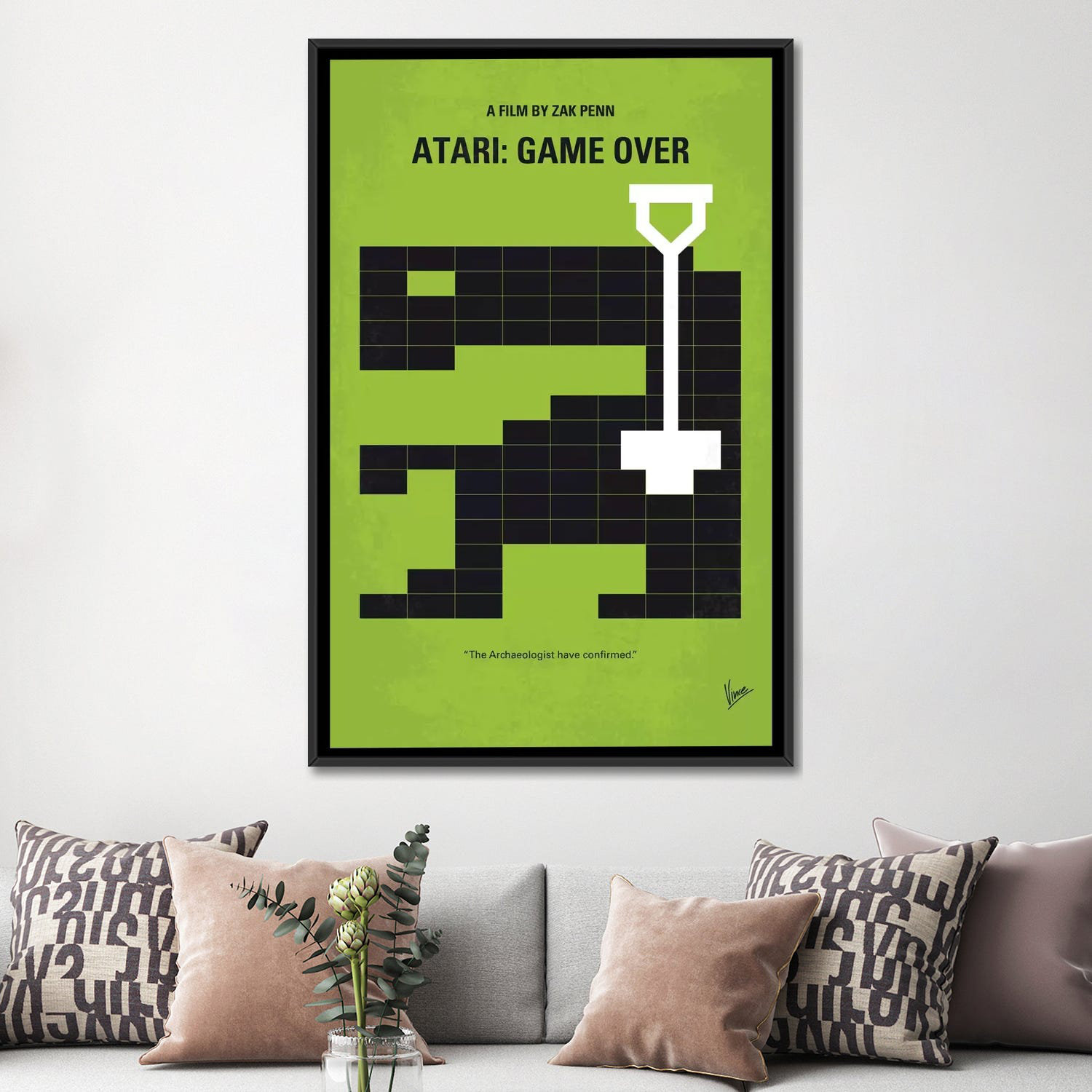 Atari: Game Over Minimal Movie Poster' Vintage Advertisement on Wrapped Canvas East Urban Home Size: 60 H x 40 W x 1.5 D, Format: Black Framed Can