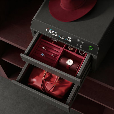 Luxury Leather Chest with Fingerprint & App Control, WiFi/Bluetooth Smart Biometric Security Box with LED, Temperature/Humidity Display for Bedroom, Closet & Office