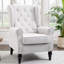 Fauteuil d'appoint à dossier haut capitonné crème blanc avec pieds en bois d'eucalyptus-1816359369