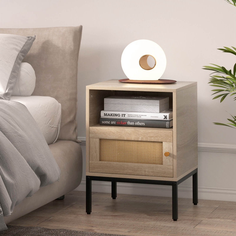 17 Storeys Nightstand With Storage Home Boho Style Accent Table With Open Shelf, 2