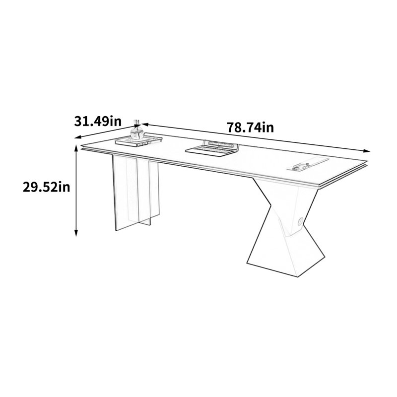 Bureau de luxe élégant, H 29,52 po x l 78,74 po x P 31,49 po