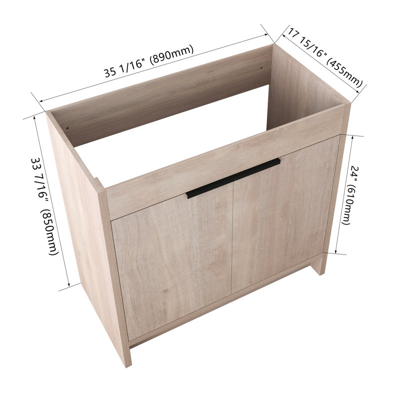 Base de meuble-lavabo sur pied 36 po avec 2 portes et 1 tablette réglable, Beige