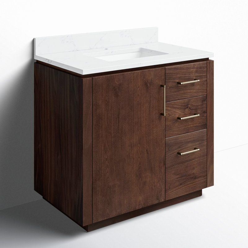 Meuble-lavabo simple 36 po Cloverfield, Noyer naturel, Or