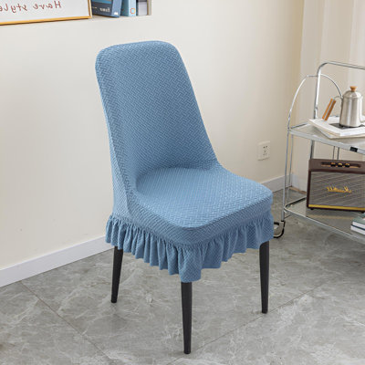 Blue Geometric Textured Polyester Dining Chair Slipcover