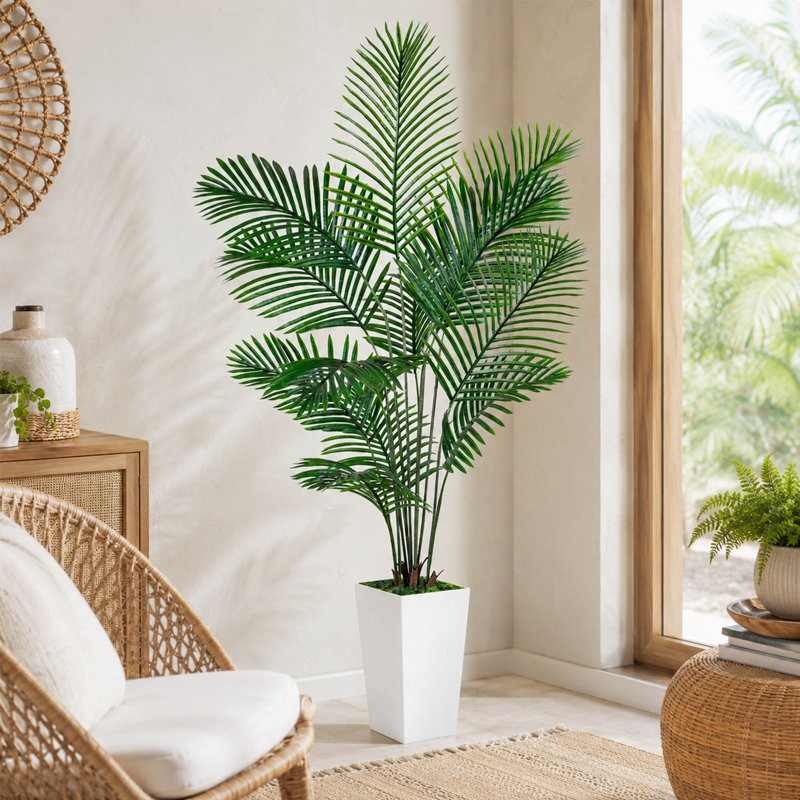 Palmier artificiel 6 'avec plante carrée blanche amovible, plante tropicale artificielle