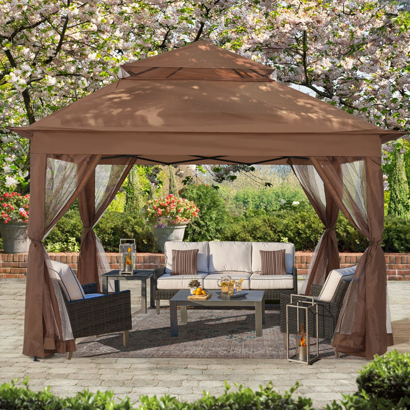 Pavillon de jardin en acier, H 116,4 po x l 132 po x P 132 po, Brun
