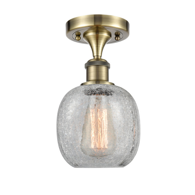 Carlucci Semi Flush Mount, Clear Crackle, 6 Watt Vinage LED Bulb, Satin Gold