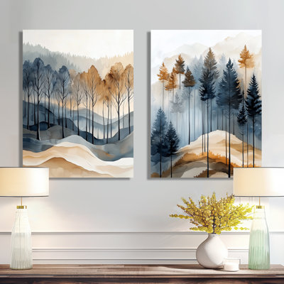 Ambre Brume Boisée I - Ensemble de 2 grandes décorations murales Forêt