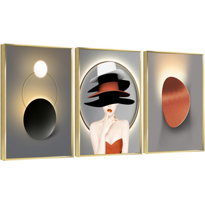 Luxueux aluminium encadré, ensemble de 3 reproductions d'art encadrées sur toile