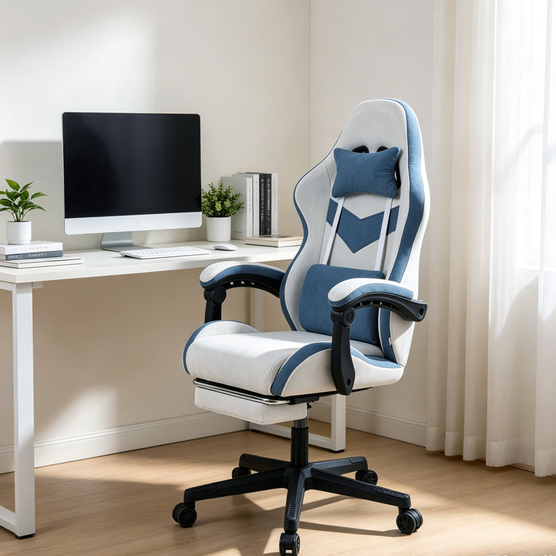 Brayden Studio PC & Racing Game Chair, White/Blue