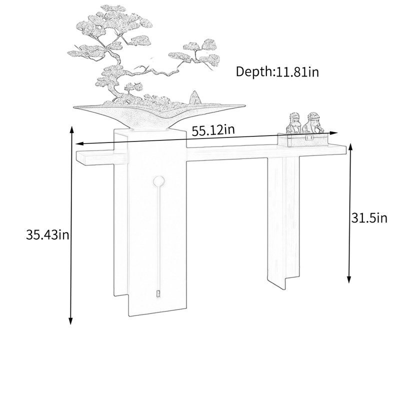Console de hall d'entrée en bois massif, 35.43" H x 55.12" W x 11.81" D, Brun / Noir