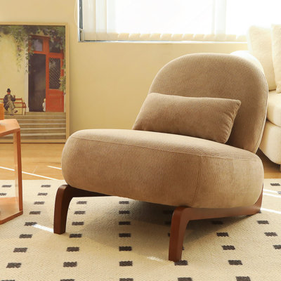 Mignon fauteuil d'appoint avec pieds en bois massif, fauteuil de salon en velours avec coussin moelleux, fauteuil de chambre confortable, fauteuil de lecture confortable pour appartement, salle d'attente, balcon (brun clair)