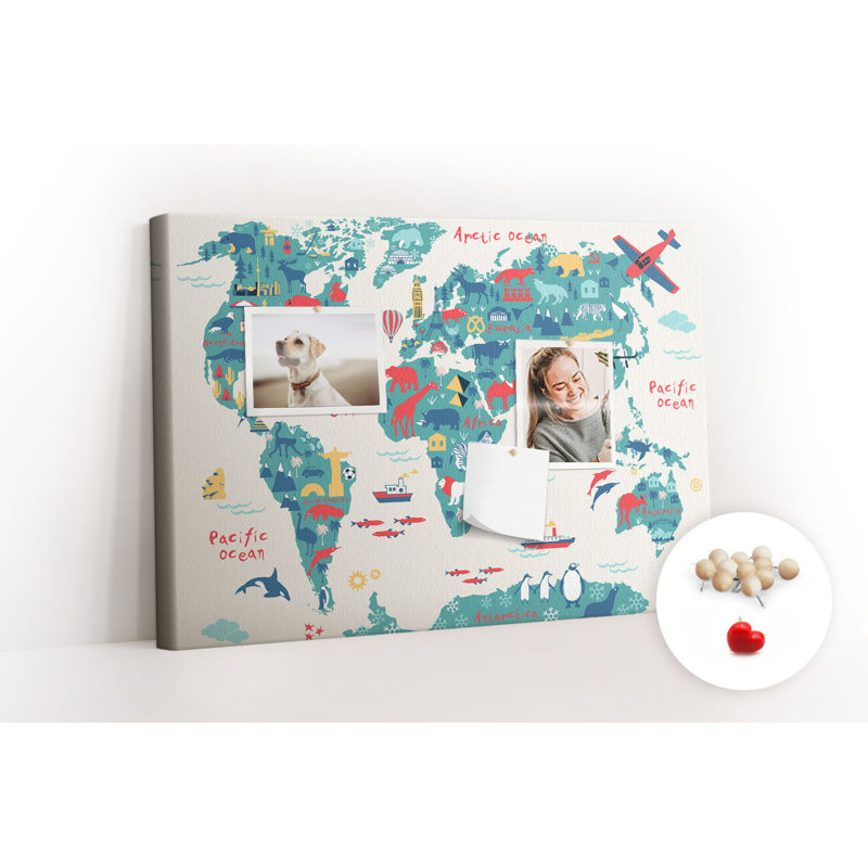 Wall Mounted cork board with print wall art message pin boards home office bulletin board ideas Map with pictures