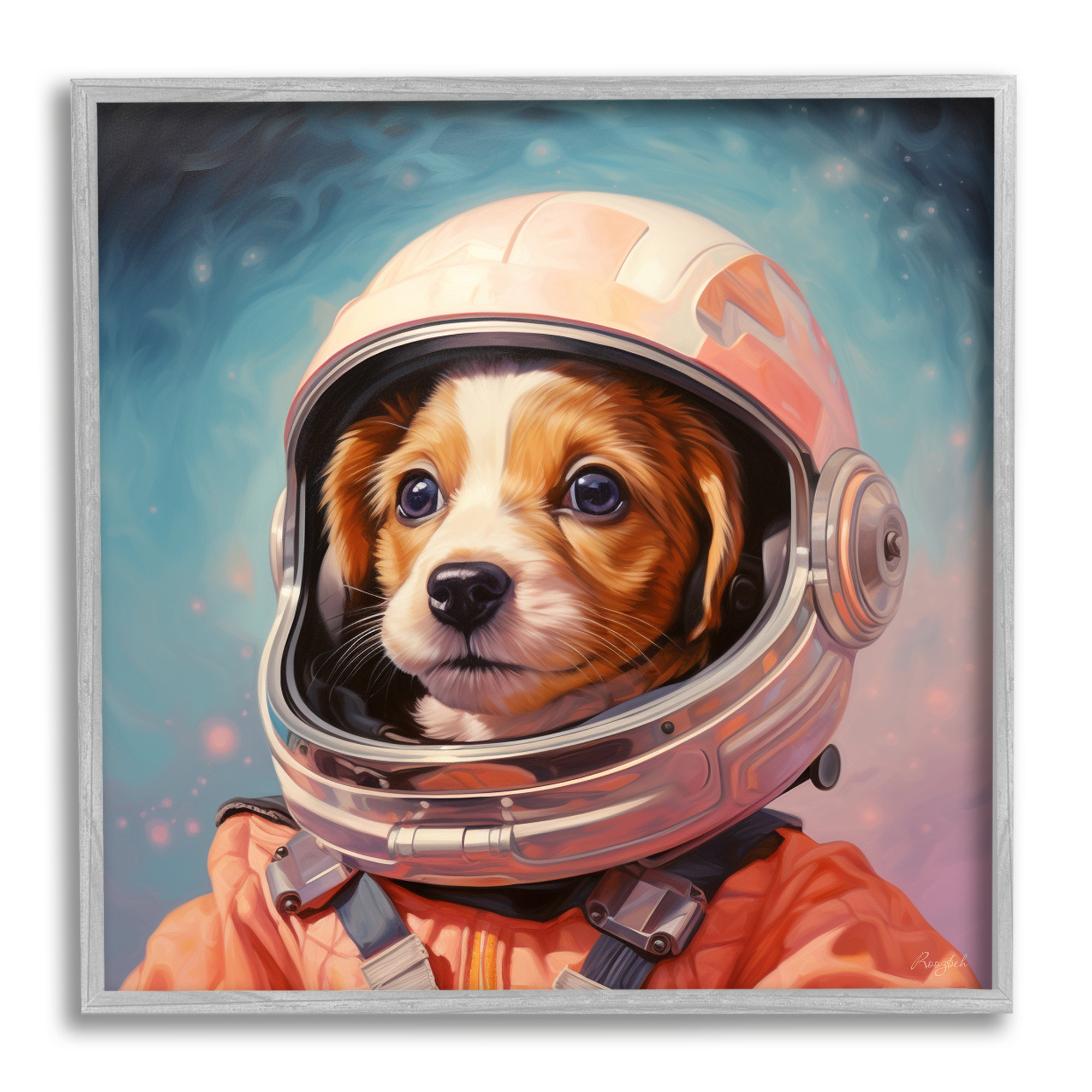 Stupell Astronaut Dog in Space Framed Giclee Art Design by Roozbeh - 12 x 12 - Black