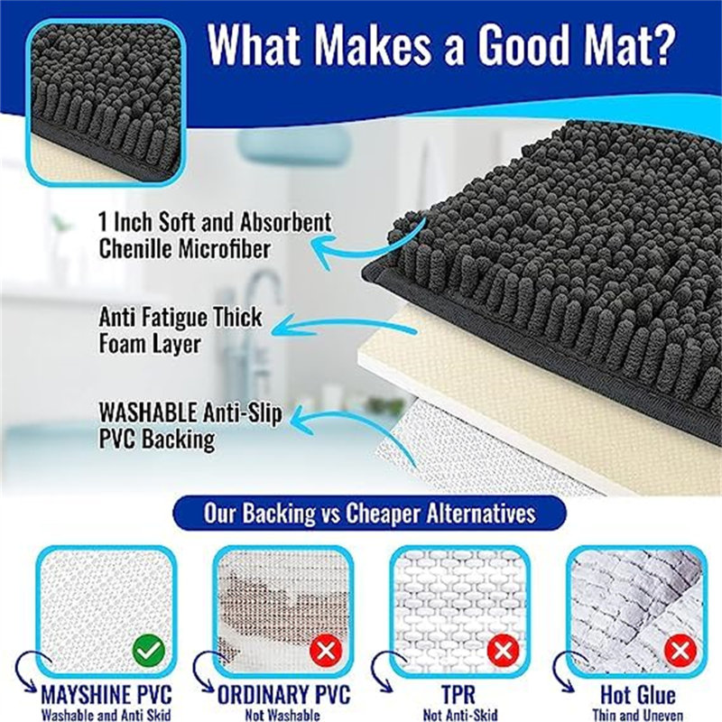 Caliah Chenille Non-Slip Bath Rug, 80cm, Black