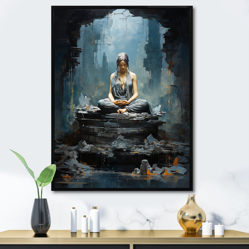 «Dhyan Mudra Hindu Spirituality» - impression, Cadre flottant noir, H 40 po x l 30 po x P 1,5 po
