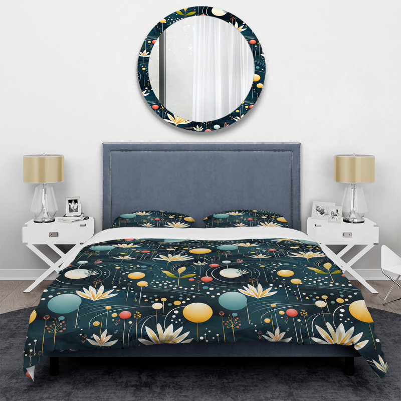 Ensemble de housse de couette White Zen Floral Lotus Tranquility I, Housse de couette simple + 1 taie décorative stan