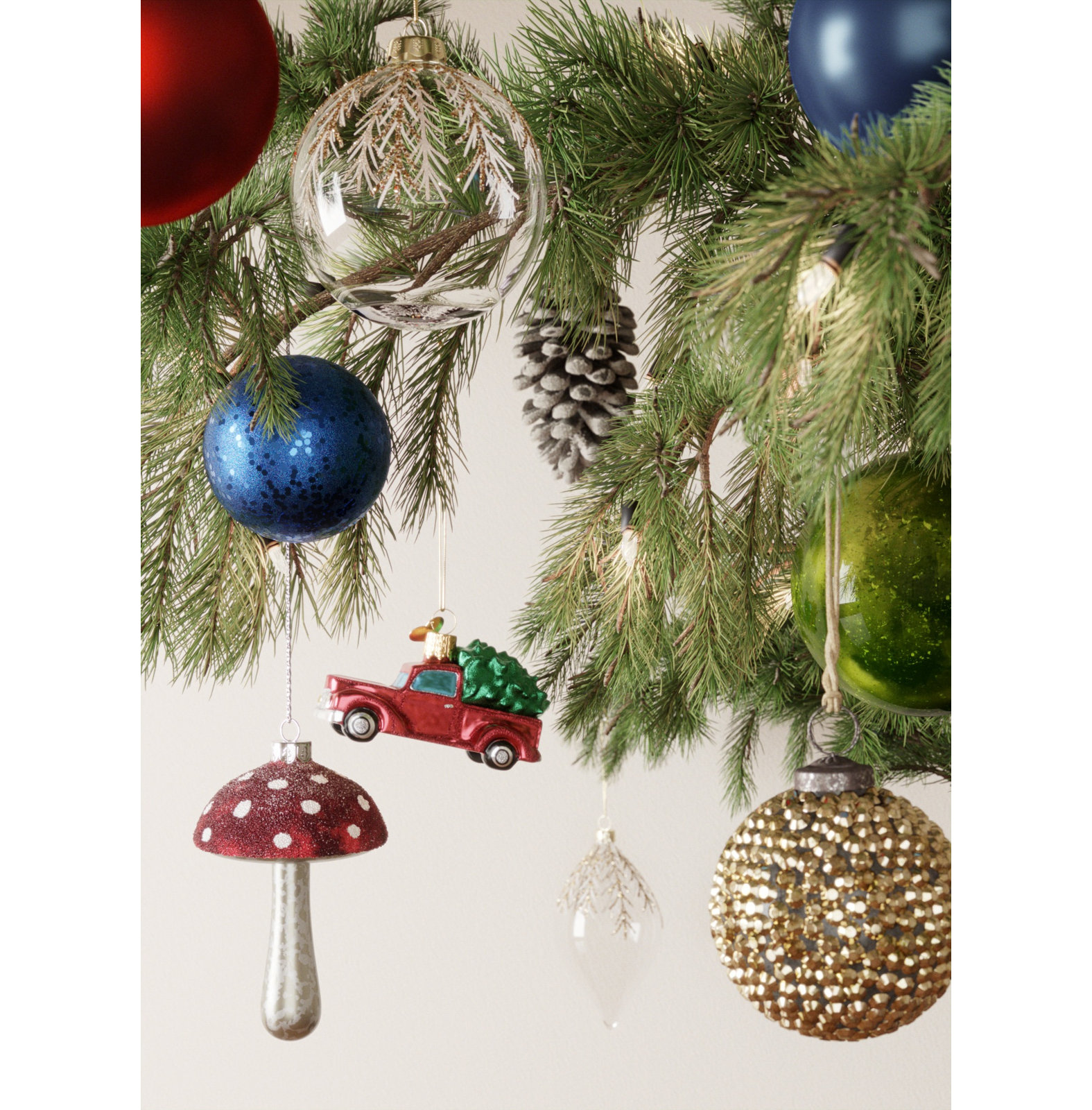 4'' Handmade Glass Trees & Wreaths Hanging Figurine Ornament