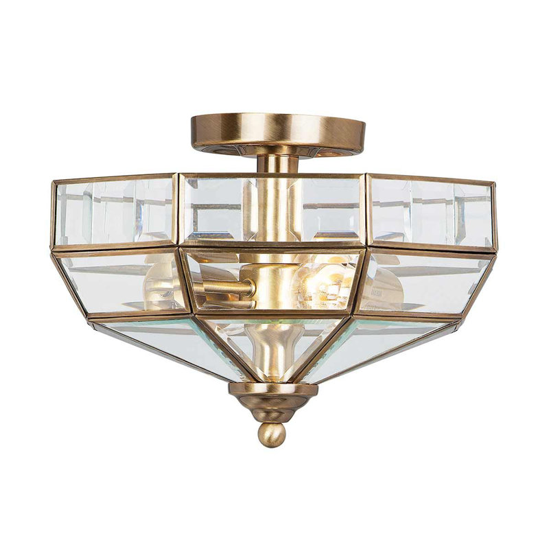 Everson Glass Semi Flush Mount, Antique Brass