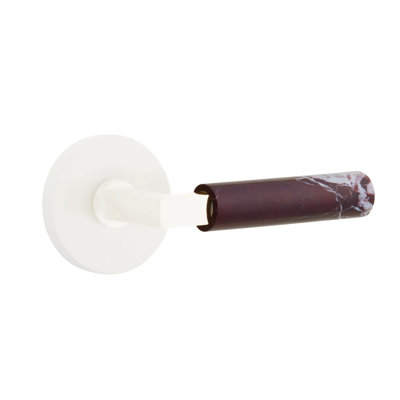 Ensemble de leviers d'intimité Emtek Select avec rosette à disque et tige carrée en L, levier en marbre Rosso Levanto (CF)