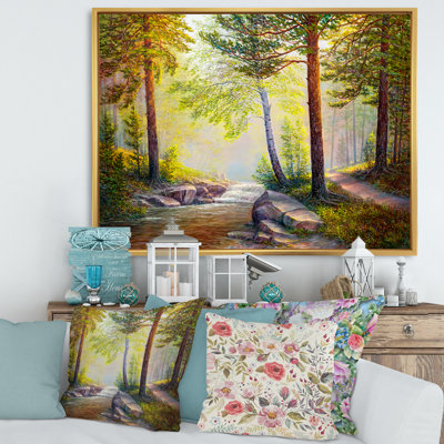 Après-midi, lumière à travers les arbres dans la forêt - peinture sur toile