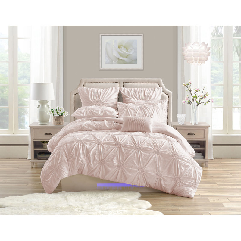 Ensemble de housse de couette en microfibre , Housse de couette très grand + 2 taies décoratives, Rosé