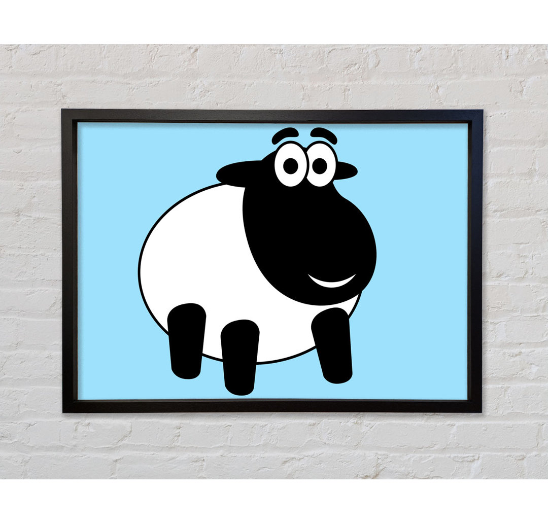 Happy Cartoon Sheep Baby Blue - Einzelbildrahmen Kunstdrucke auf Leinwand