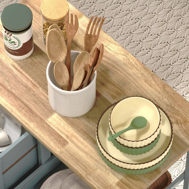 Chariot roulant pour îlot de cuisine, chariot de service de bar, chariot compact sur roulettes avec plateau en bois, tablettes et tiroirs pour la salle à manger