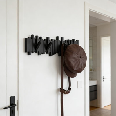 Portemanteaux mural Sticks avec 8 crochets rétractables, organisateur de rangement moderne et peu encombrant