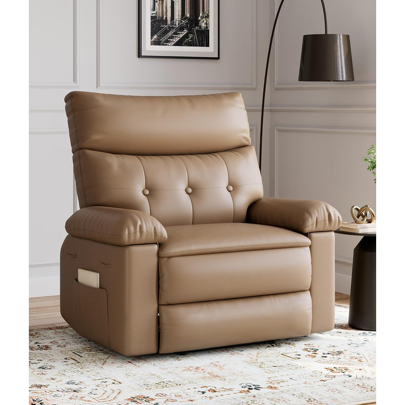Oversized Manual Recliner Chair - Extra Wide PU Leather Lounge Chair with 1.5X Sponge Padding for Maximum Comfort, Tan