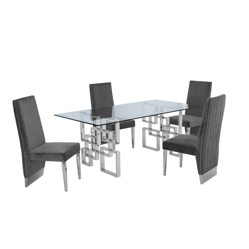 Marano 4 - Person Glass Top Double Pedestal Dining Set, Gray