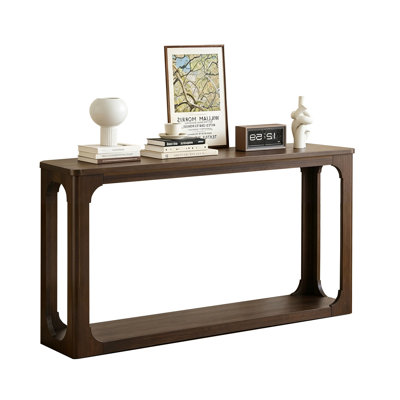 Transitional Console Table, Entryway Sofa Table With Bottom Shelf And Solid Wood Legs