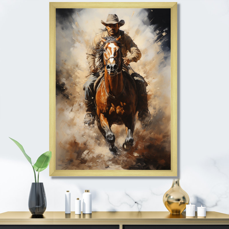«Yoosuf Cowboy Prairie Wind II - Cowboys», reproduction d'art sur toile, Encadrement doré, H 32 po x l 24 po x P 1 po