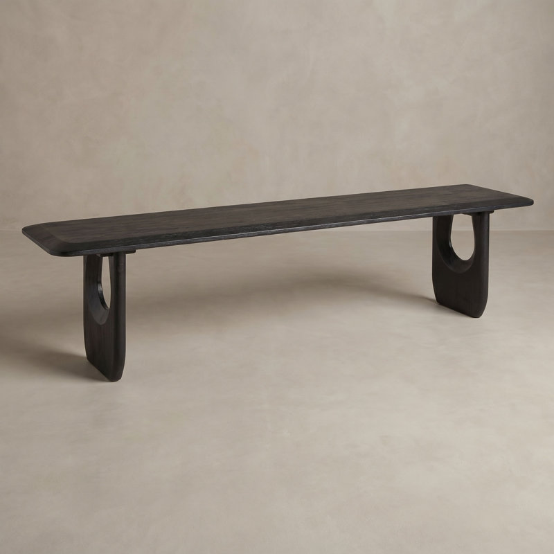 Banc en bois d'acacia sculpté avec pieds angulaires et poutre de soutien
